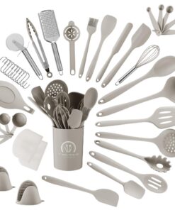 Hochwertiges Küchenhelfer Set, 43 Teiliges Silikonschussel Set für Hochtemperaturen und Anti-Auslaufbeschichtung, ideal