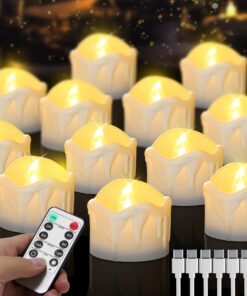12 Stück Wiederaufladbare LED Teelichter mit Timer für Hochzeiten und Home Dekoration | Warmweiße Flammenlose Wiederauf