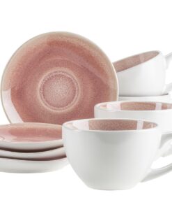MÄSER 934113 Serie Frozen Kaffeetassen Set mit Untertassen - 4 Personen, Cappuccinotassen Gesprenkelte GlasurVintage Loo