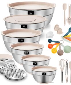 YlYADl Rührschüssel Set - Edelstahl, 31-Teilige Packung für Gastronomie und Zuhause, Stapelbare Salatschüsseln, 0,8-2,9L