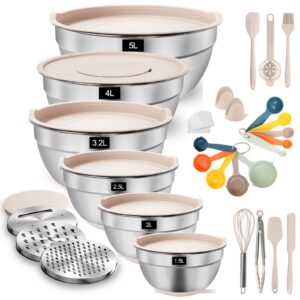 YlYADl Rührschüssel Set - Edelstahl, 31-Teilige Packung für Gastronomie und Zuhause, Stapelbare Salatschüsseln, 0,8-2,9L
