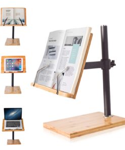 Hochverstellbarer Wishacc-Buchständer für Büro und Schule - groß, Bambus, mit Seitenclips | Freihändiger Wishacc-Bambus