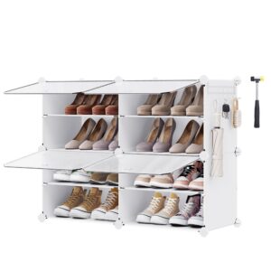 SONGMICS Schuhregal anpassbar für Garderobe und Eingangsbereich bis zu 16 Paar Schuhe wolkenweiß-transparent LPC032W01