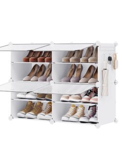 SONGMICS Schuhregal anpassbar für Garderobe und Eingangsbereich bis zu 16 Paar Schuhe wolkenweiß-transparent LPC032W01