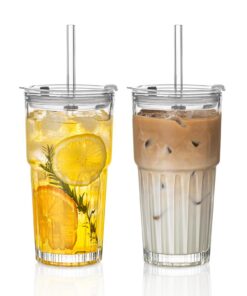 INSETLAN Wiederverwendbare Eiskaffee-Gläser 600ML – FürSmoothies, Iced Latte & Matcha (2 Stück) Carbonfree Certified