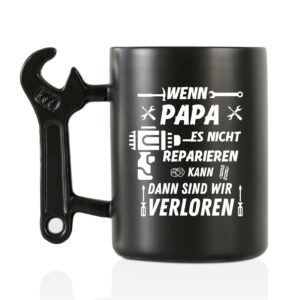 Onebttl Papa Geschenke Kaffeebecher mit Schraubenschlüssel Griff, lustige Vatertagsgeschenke für Papa, Keramik Becher mi