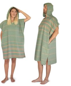 LeStoff Badeponcho 100% Bio-Baumwolle Saugstark Schnelltrocknend Strand Surf Poncho (Olive-Orange, L) GOTS