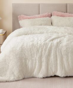 Plüsch Bettwäsche Set für Mädchen 200x200cm Weiß Creme Warme Winter Flauschig Flanell Reißverschluss Oeko-Tex