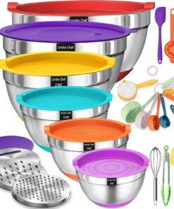 Umite Chef Rührschüsseln Edelstahl-Metall 6 Stück 7, |5, |5, |0, 1 QT Luftdichten Deckeln Mixen & Servieren