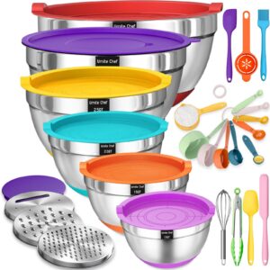 Umite Chef Rührschüsseln Edelstahl-Metall 6 Stück 7, |5, |5, |0, 1 QT Luftdichten Deckeln Mixen & Servieren