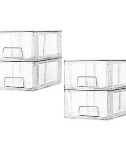Vtopmart 4er Set Stapelbare Klare Acryl Schubladen Organizer mit Griffen für Kühlschrank & Speisekammer - ClimeCo Certif