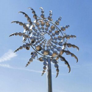 MUNCHIN 3D Metall Windmühle, Kinetische Gartenstecker für Terrasse und Rasen,Silver