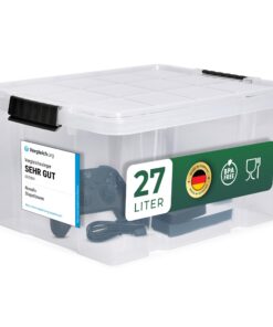 Novaliv 27L transparente Aufbewahrungsbox mit Clipverschluss für Eurobox und Nestbar BPA-frei 46,5x36,5x24 cm Novaliv