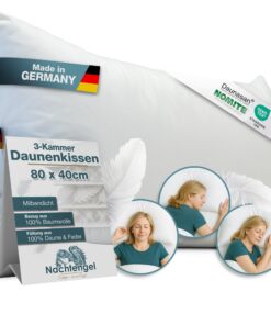 Daunenkissen 40x80 - atmungsaktiv, Made in Germany, OEKO-TEX - weiches Federkopfkissen für jede Schlaftype, Mittel-Hart
