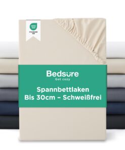 Bedsure Oeko-TEX Zertifizierter Spannbettlaken 180x200cm - Atmungsaktiv, Schnelltrocknend, Beige OEKO-TEX STANDARD 100