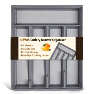 BEWOS Besteckschublade Organizer 5 Fächer, BPA-frei Kunststoff, rutschfest für Küchenutensile, spezielle Abschnitte für