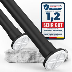MEISENBERG Bohrenlose Gardinenstange 70-120cm Ø25mm - Teleskopstange - Matt Schwarz - ideal für Wohnzimmer und Schlafzim