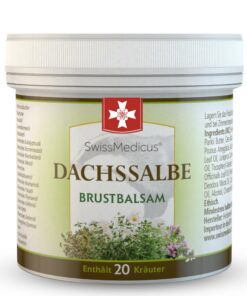 SwissMedicus DACHSSALBE - Massagesalbe mit 20 Kräutern für Brust, Hals und Rücken - Richtige Massage für Stresslinderung