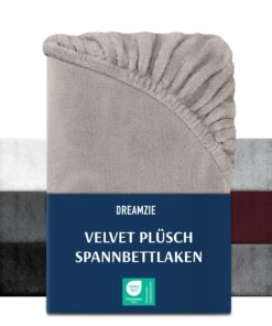 DREAMZIE Premium Cashmere-Touch Spannbettlaken 180 x 200, Taupe OEKO-TEX STANDARD 100 DREAMZIE Frottee Spannbettlaken