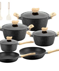 Kitchen 12 Teilige Granit Antihaft Topfset Induktion Kochtopf Set PFOA und PFOS Freie Perfekt für Anfänger und Profiköch