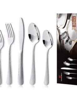 KitchenBoss 30 Teils Besteckset für 6 Personen: Edelstahl, Spülmaschinenfest, Silberglänzend