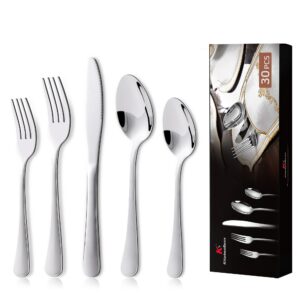 KitchenBoss 30 Teils Besteckset für 6 Personen: Edelstahl, Spülmaschinenfest, Silberglänzend