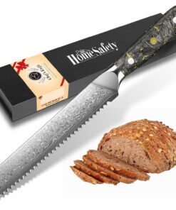 Home Safety Extra Scharfes Brotmesser VG-10 Damaststahl Küchenmesser 21 cm Wellenschliff