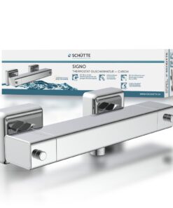 SCHÜTTE 52485 SIGNO Duscharmatur Thermostat, Mischbatterie 38°C Verbrühschutz, Duschthermostat ChromWarnarmatur für Dusc