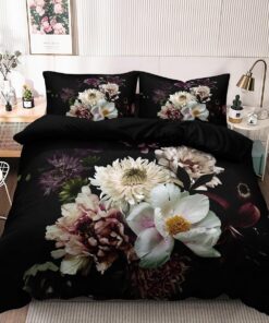 Luofanfei Blumen Bettwäsche 135x200 Schwarz Vintage für Sommer Geblümt Floral Muster 3D Pflanzen Set Einzelbett