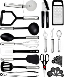 König+Rex Küchenutensilien Set - Antihaft Hitzebeständiger Küchenhelfer - Pfannenwender & Kochlöffel Set (25-tlg Nylon)