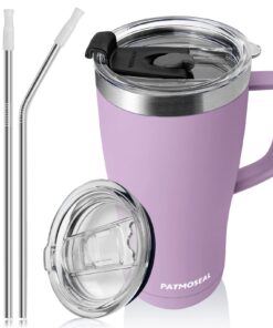 Patmoseal Isolierter Reisebecher Lila 600 ml Heißkaltspeiend Thermobecher mit Henkel, Strohhalm und 2 Deckeln