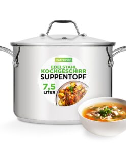 NutriChef Großraumtopf Kochtopf 8L Suppentopf Induktion Edelstahl Spülmaschinegeeignet Silver