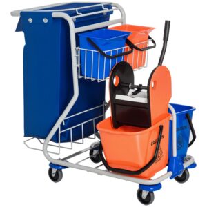 HOMCOM Putzwagen Reinigungswagen für Profis im Blau-Orange-Design mit 4 Fahreimern und Wischfunktion 93 x 80 x 97 cm