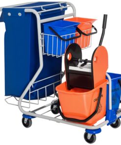 HOMCOM Putzwagen Reinigungswagen für Profis im Blau-Orange-Design mit 4 Fahreimern und Wischfunktion 93 x 80 x 97 cm