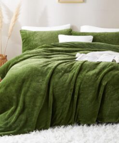 Lanqinglv Flauschig Warme Winterbettwäsche 135x200 Grün Weiß OEKO-TEX_standard_100 Kuschelig mit Reißverschluss und Kiss