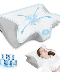 HOMCA Orthopädisches Memory Foam Nackenkissen 2 in 1 mit 3D Kühlung für Rücken-, Seiten- und Bauchschläfer, Grau, 60x13/
