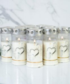 HOFER Trauerkerzen 10er Set Platin Herz | 4 Tage Brenndauer, Grablicht, Friedhofskerze| Grabdeko und Grabschmuck