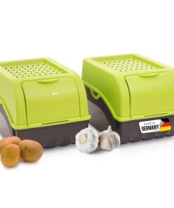 Novaliv Kartoffel Aufbewahrungsbox 2x 5L GRÜN | Stapelbare Kartoffelbox für Frischehaltung | Gemüsebox zur Kühlung von K