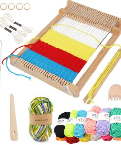 WanderGo Holz Webstuhl für Kinder 4-12 Jahre - 29x19cm Bastelfun mit Zubehör & Bunter Wolle | WanderGo Webrahmen Set Ki