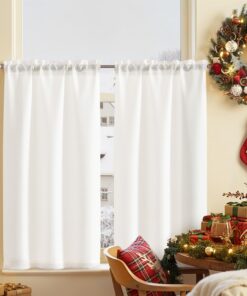 TOPICK Scheibengardine für Küche und Wohnzimmer - Bistrogardine, Blickdicht, Halbtransparent, Weiß, 90Bx90H cm, OEKO-TEX