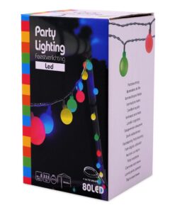Spetebo LED Party Lichterkette 80 Kugeln - bunt - Außenbeleuchtung für Pavillon, Garten, Balkon - 16m Länge - kabelgebun