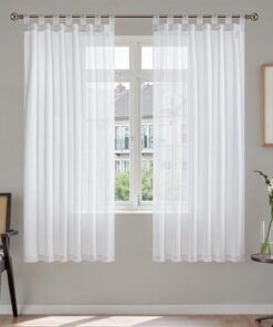 TOPICK Gardinen Wohnzimmer modern Schlaufenschal 2er Set Vorhänge Vorzweckbereich Gardinenschals Leinenoptik Schlaufenga
