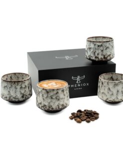 Cappuccino Tassen Set Tibet White | Hochwertige Steinguttassen | Geschenk für Mann und Frau | Kaffee und Espresso | 4-Ta