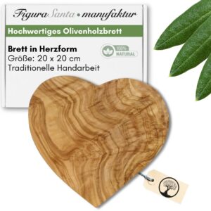 Figura Santa® Herzholz Frühstücksbrettchen - DEKORATIVES SCHNEIDEGERETT VESPERSCHNEIDE VORZUGE NACHGEZAUBERTES OLIVENHOL