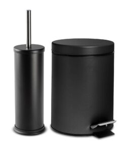 Harbour Housewares Runde Toilettenbürste & Mülleimer Set Matt Schwarz - Modernes Badezimmer Accessoire