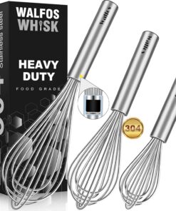 Walfos® Schneebesen Set Edelstahl 304, Hitzebeständig 600°F, 18cm, 23cm, 28cm zum Anrühren und Eieraufschlagen Silber