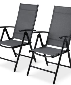 LIFERUN Verstellbarer Gartenstuhl Hochlehner 2er Set Teslin + Alu Klappbar