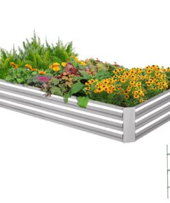 Quictent Silber Hochbeet Metall 180x90x30cm Frühbeet ohne Boden Für Garten Mit Tomatenkäfigen