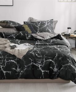 Luofanfei Schwarz Marmor Muster Bettwäsche 135x200Für Moderne Wohnzimmer + Kissenbezug Luofanfei 135x200 cm Microfaser