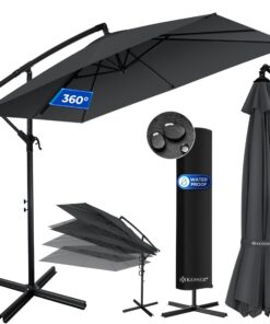 KESSER® UV-Schutz Kurbel-Sonnenunterschirm Rechteckig Anthrazit Marktschirm | KESSER® Kurbel-Schirm mit Ständer für Gar